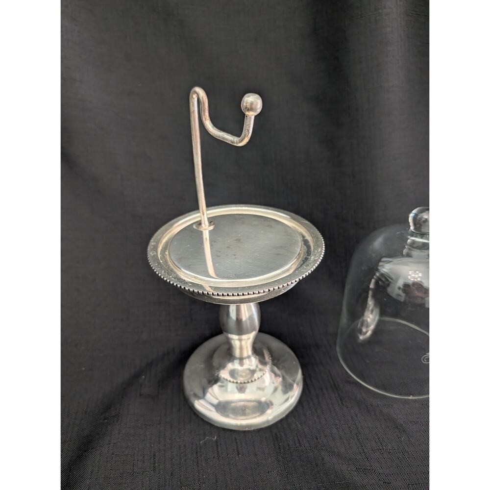 Pottery Barn Glass Cloche Silver Plate Jewelry Display Watch Monogram A - Picture 5 of 6